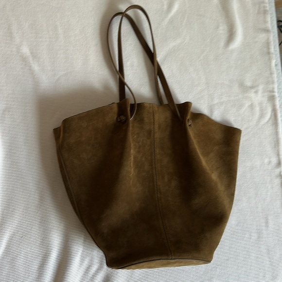👒 MANGO 👒 SUEDE LEATHER SHOPPER BAG TOBACCO BROWN - Picture 9 of 12